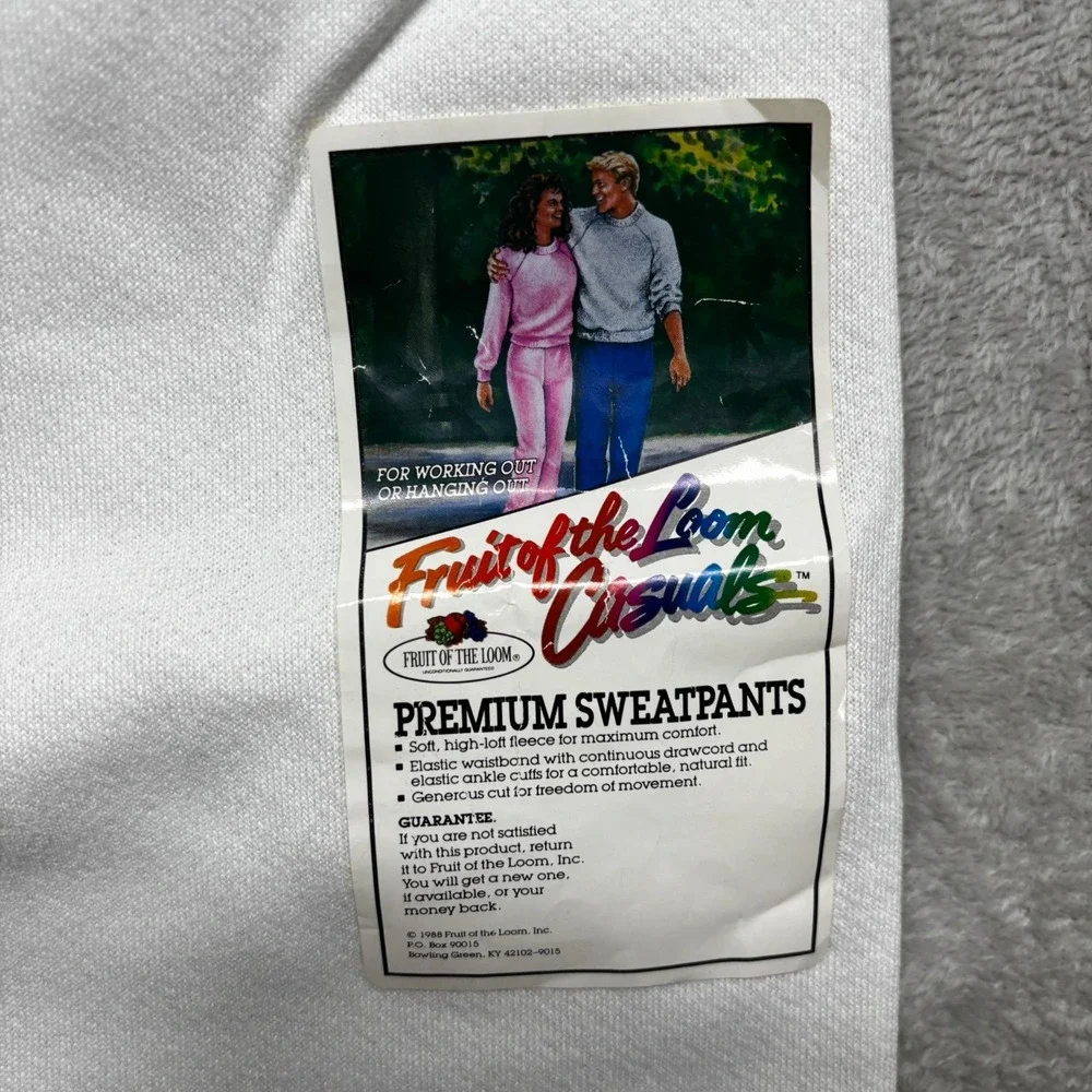 Vintage 90s Fruit Of The Loom Made In USA Sweatpants Joggers Deadstock White NWT